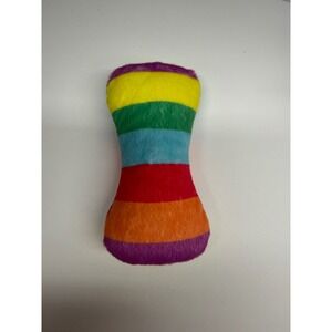 Rainbow Striped Plush Pillow Pet Toy Faux Fur Multi Color Hourglass Soft Decor